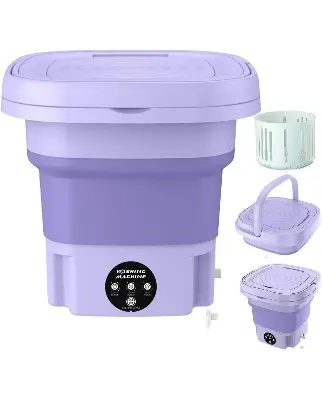 Picture of Foldable Washing Machine, 8L High Capacity Mini Washer, with 3 Modes Deep Cleaning,Half Automatic Small Washer - Multicolor