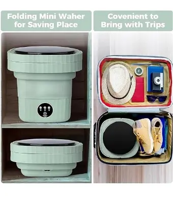 Picture of Foldable Washing Machine, 8L High Capacity Mini Washer, with 3 Modes Deep Cleaning,Half Automatic Small Washer - Multicolor