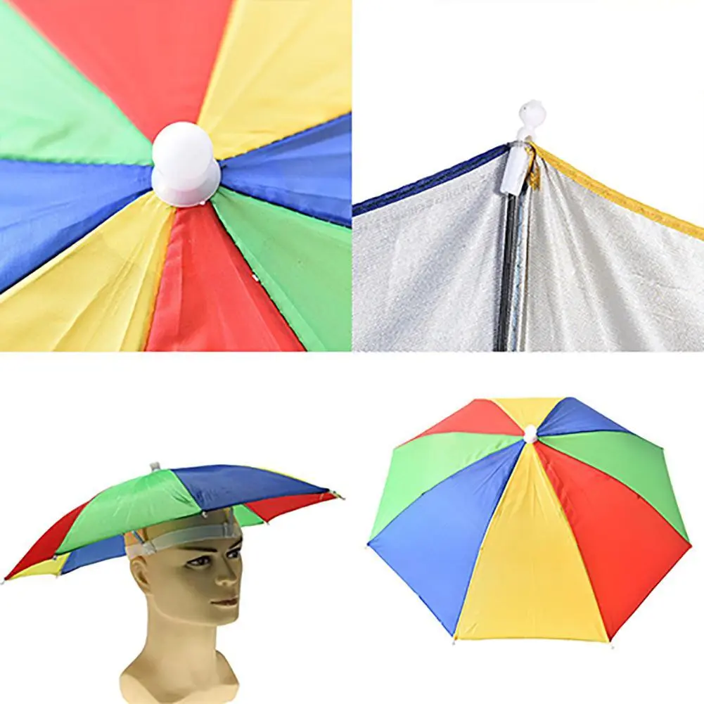 Picture of Foldable Head Umbrella Hat Anti-rain Sun Shade Fishing Cap for Outdoor Fishing Foldable Umbrella Cap Fishing Tools - Multicolor