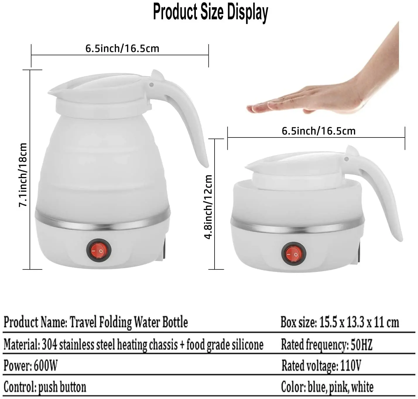 Picture of Foldable electric kettle for Traveling - White and Blue Foldable electric kettle for Traveling - White and Blue - White