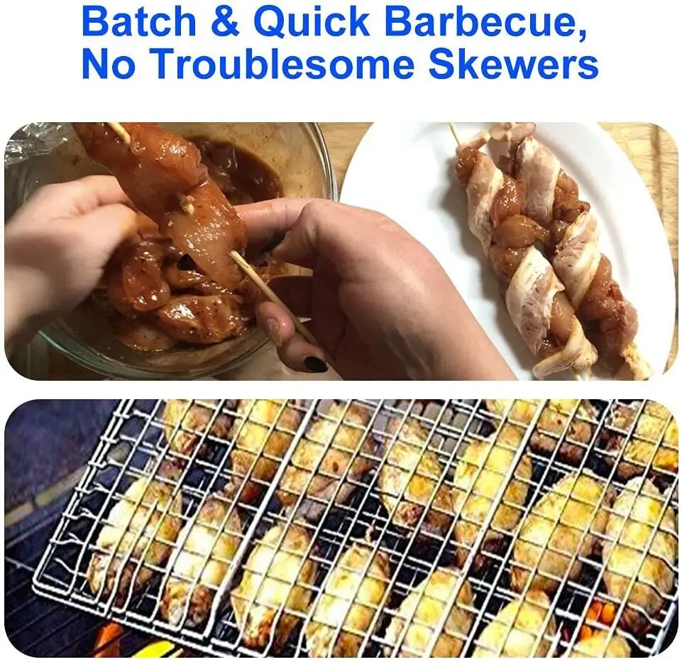 Picture of Fish Basket Holder Wooden Handle Rack Grilled Clip Net BBQ Helper - Silver