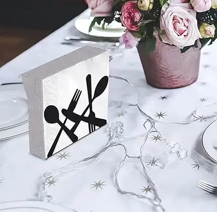 Picture of Fashion kitchen iron art craft black spoon fork knife napkin paper holder tissue block rack home - Black