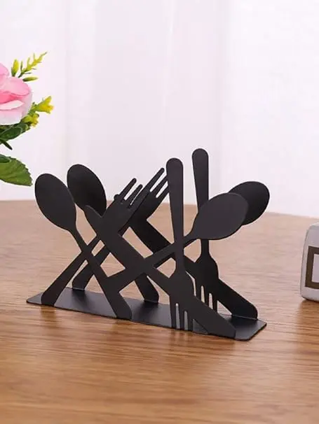 Picture of Fashion kitchen iron art craft black spoon fork knife napkin paper holder tissue block rack home - Black