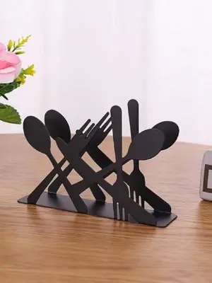Picture of Fashion kitchen iron art craft black spoon fork knife napkin paper holder tissue block rack home - Black
