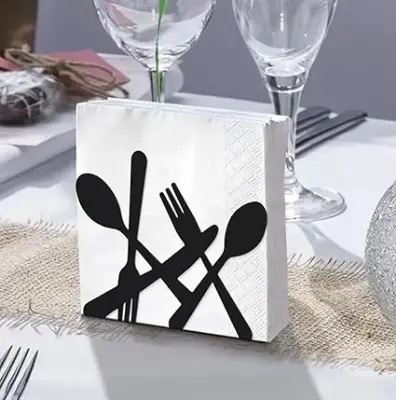 Picture of Fashion kitchen iron art craft black spoon fork knife napkin paper holder tissue block rack home - Black