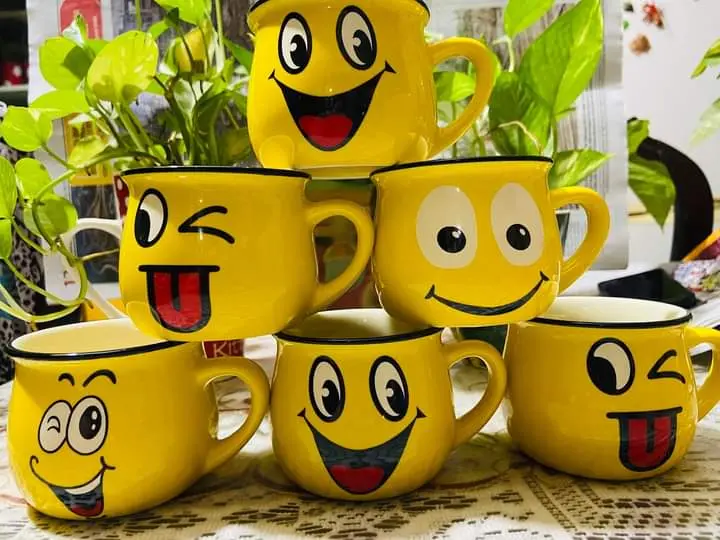 Picture of Emoji Ceramic Mugs Coffee Tea Water Milk Yellow Colors Cup Gift- 1 piece - Multicolor