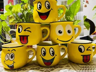 Picture of Emoji Ceramic Mugs Coffee Tea Water Milk Yellow Colors Cup Gift- 1 piece - Multicolor