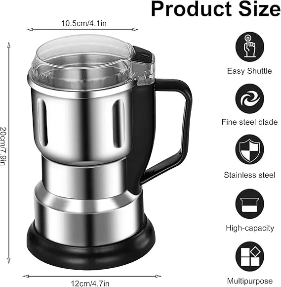 Picture of Electric Spice Grinder, 400 W Coffee Grinder, Stainless Steel, Portable Electric Grain Mil for Nuts Seasoning Coffee Beans Spices - Black