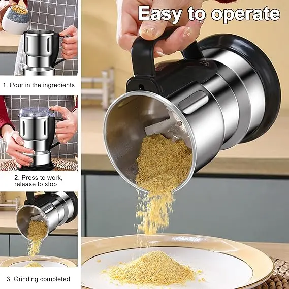 Picture of Electric Spice Grinder, 400 W Coffee Grinder, Stainless Steel, Portable Electric Grain Mil for Nuts Seasoning Coffee Beans Spices - Black