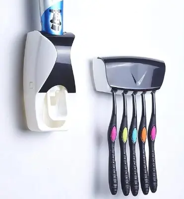 Picture of Toothpaste Dispenser and 5 Toothbrush Holder for Home Bathroom Toothbrush Holder