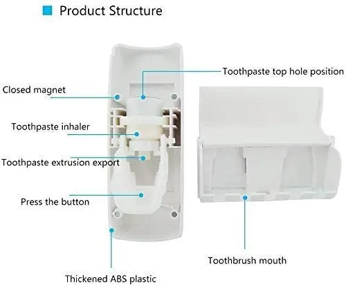Picture of Plastic Automatic Hands-Free Wall Mounted Toothpaste Dispenser Toothpaste Squeezer with Sticky Suction Pad & 5 Toothbrush Holder - White