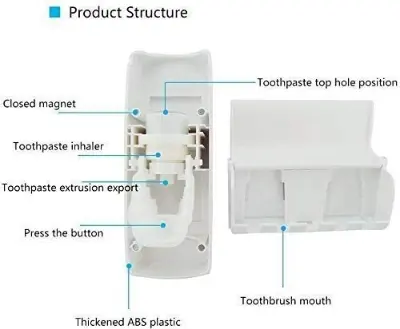 Picture of Plastic Automatic Hands-Free Wall Mounted Toothpaste Dispenser Toothpaste Squeezer with Sticky Suction Pad & 5 Toothbrush Holder - White