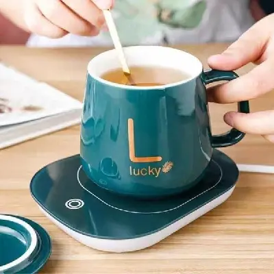 Picture of Electric Ceramic Coffee Mug And Saucer Lucky Electric Heating Ceramic Mug - Multicolor