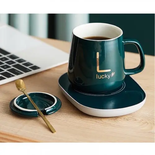 Picture of Electric Ceramic Coffee Mug And Saucer Lucky Electric Heating Ceramic Mug - Multicolor