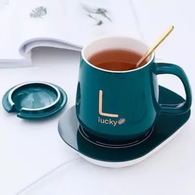 Picture of Electric Ceramic Coffee Mug And Saucer Lucky Electric Heating Ceramic Mug - Multicolor