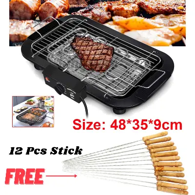 Picture of Electric BBQ Grill Machine With 12Pcs Barbecue Skewer Grill Kebab Needles Stick Wood Handle - Black