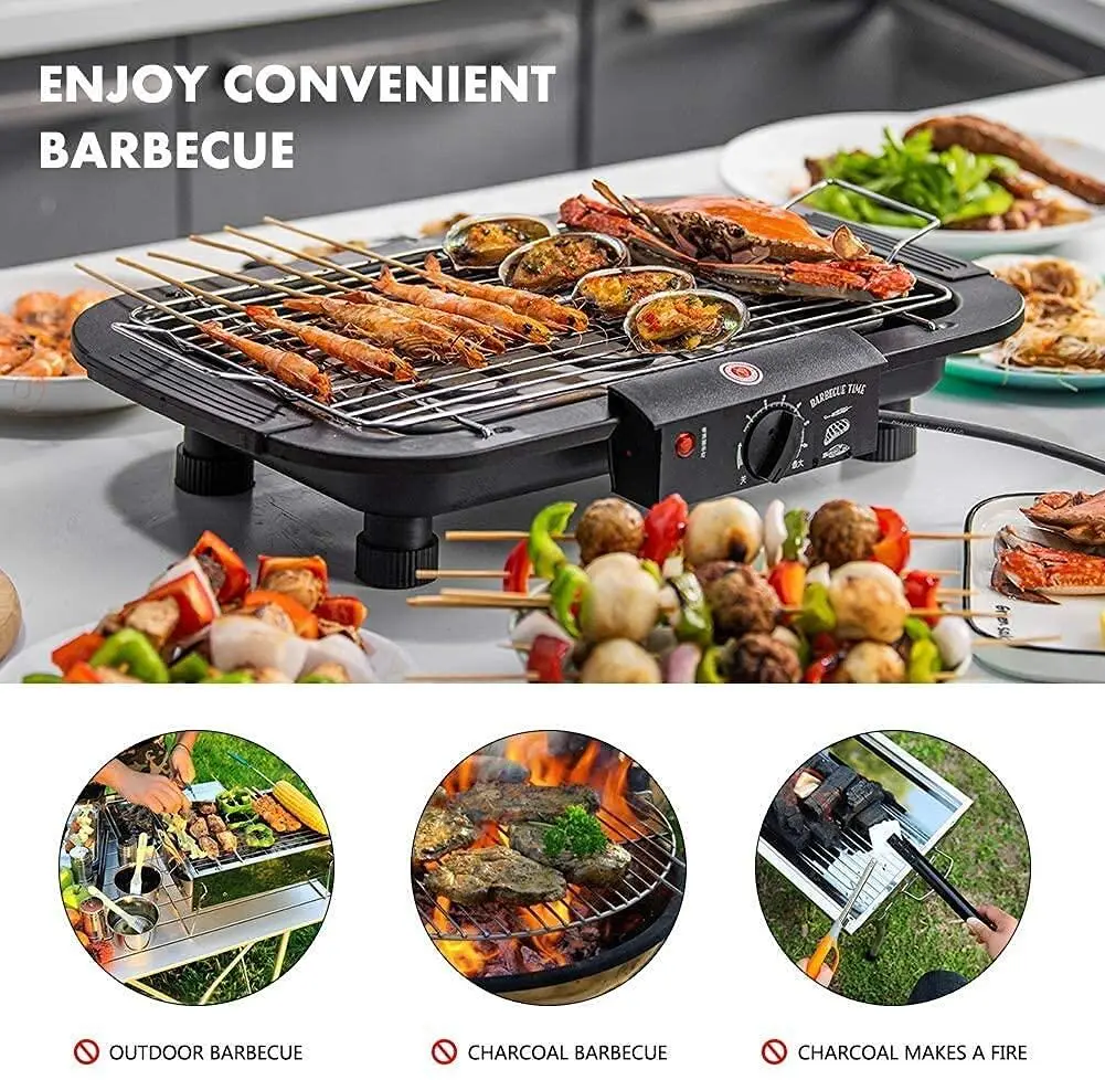 Picture of Electric BBQ Grill Machine With 12Pcs Barbecue Skewer Grill Kebab Needles Stick Wood Handle - Black