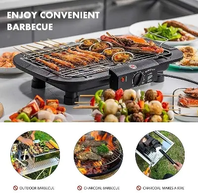 Picture of Electric BBQ Grill Machine With 12Pcs Barbecue Skewer Grill Kebab Needles Stick Wood Handle - Black