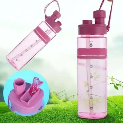 Picture of Drinking Water Bottle Two Openings Tritan Material Plastic Sport Water Bottle With Drinking Tube Baby Mum Pot 700Ml - Multicolor