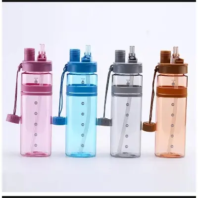 Picture of Drinking Water Bottle Two Openings Tritan Material Plastic Sport Water Bottle With Drinking Tube Baby Mum Pot 700Ml - Multicolor
