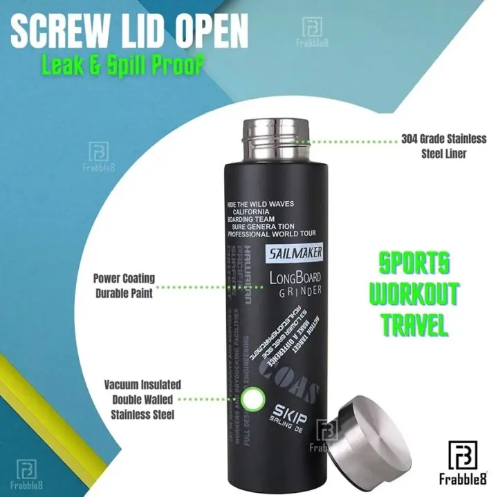 Picture of Double Wall Vacuum Insulated Stainless Steel Sports Flask BPA Free Thermos Travel Water Bottle - Multicolor