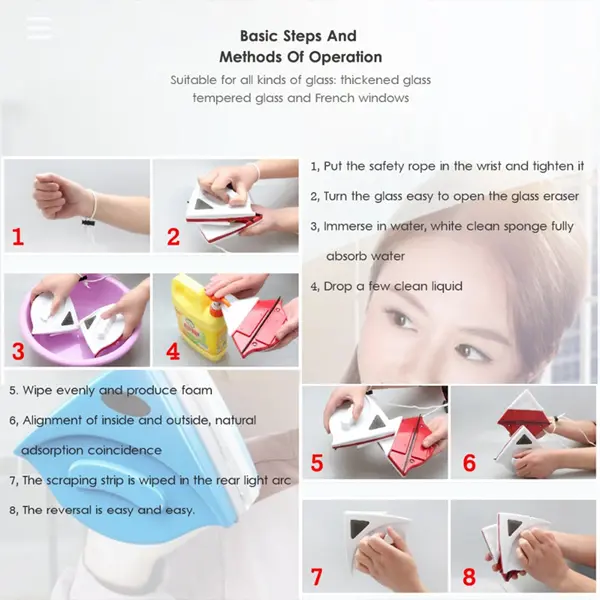 Picture of Double Sided Magnetic Window Glass Cleaner Magnets Brush Home Wizard Wiper Surface Cleaning - Multicolor