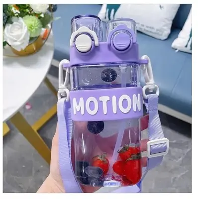 Picture of Double pop-up lid straight drinking straw dual-use water bottle - Multicolor