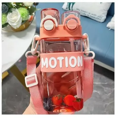 Picture of Double pop-up lid straight drinking straw dual-use water bottle - Multicolor