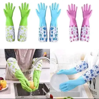 Picture of High Quality Silicone Dish Washing Kitchen Hand Gloves (Multicolor) - Multicolor