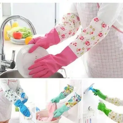 Picture of High Quality Silicone Dish Washing Kitchen Hand Gloves (Multicolor) - Multicolor