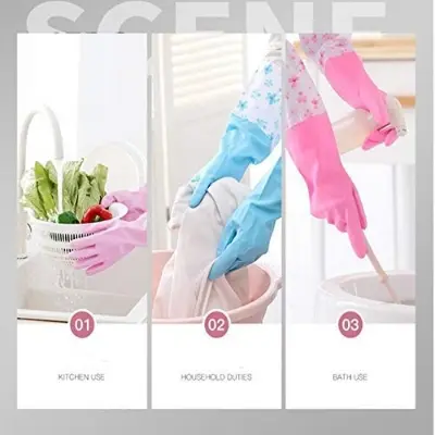 Picture of High Quality Silicone Dish Washing Kitchen Hand Gloves (Multicolor) - Multicolor
