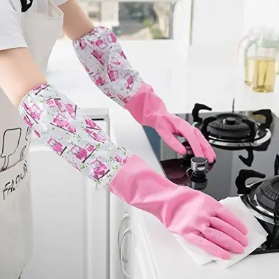 Picture of High Quality Silicone Dish Washing Kitchen Hand Gloves (Multicolor) - Multicolor