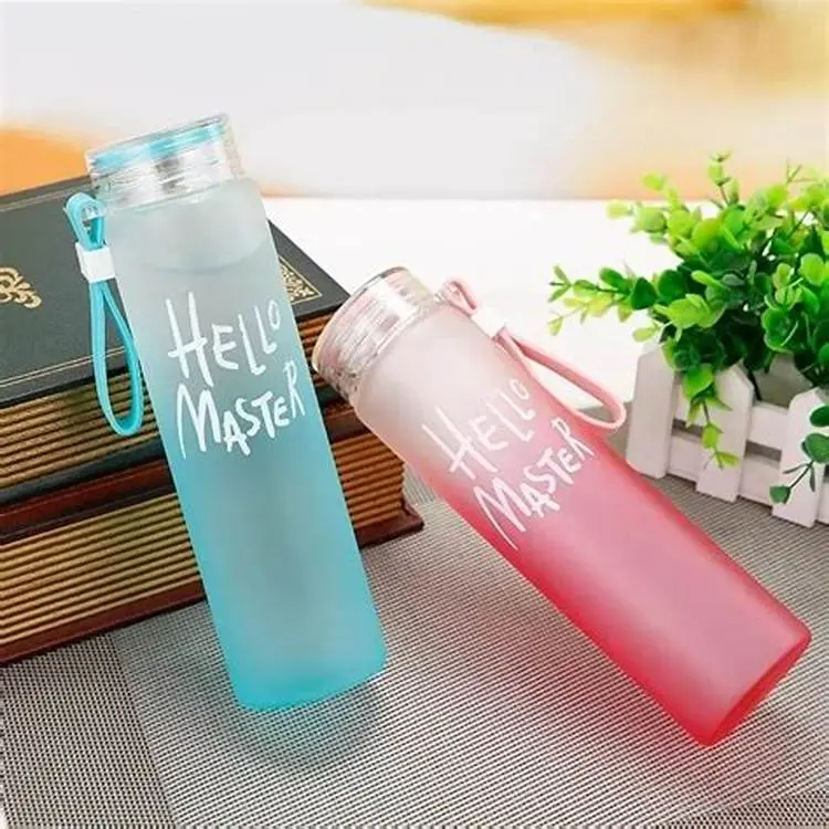 Picture of Creative Gradient Color Colorful Glass Fashion Frosted Portable Rope Water bottle - Multicolor