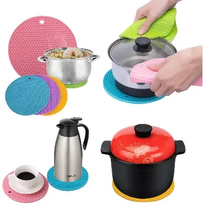 Picture of Colorful Round Silicone Table Heat Resistant Mat Cup Coffee Coaster Cushion Placemat Pad