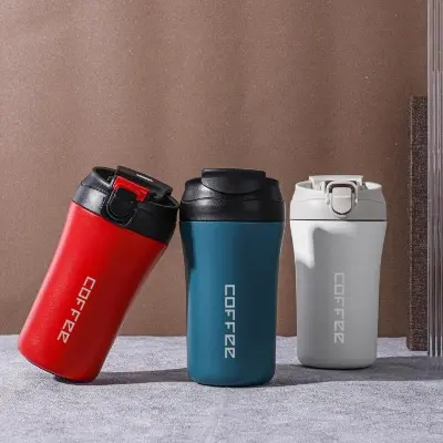 Picture of Coffee Travel Mug Stainless Steel Vacuum Coffee Cup Leakproof with Screw Lid Double Wall Coffee Tumbler Reusable Thermal Cup for Hot/Iced Beverage - 400ml - Multicolor
