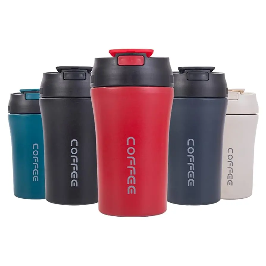 Picture of Coffee Travel Mug Stainless Steel Vacuum Coffee Cup Leakproof with Screw Lid Double Wall Coffee Tumbler Reusable Thermal Cup for Hot/Iced Beverage - 400ml - Multicolor