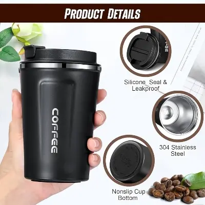 Picture of Coffee Mug 12oz, Travel Coffee Mug with Lid, Leakproof Coffee Thermos No Handle Reusable Stainless Steel Mug Keeps Cold and Hot Suitable for Car, Daily, Travel and Gifts - Multicolor
