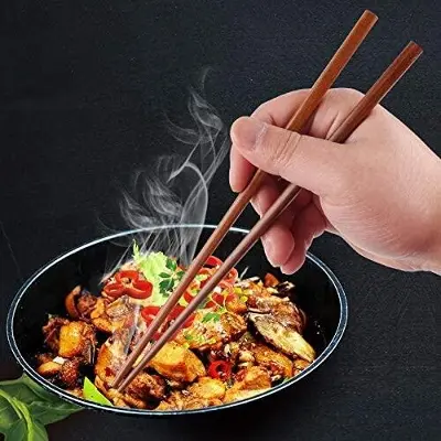 Picture of Chopsticks Reusable Wooden Chinese Chopsticks Dishwasher Safe Wood Chopstick,Pack of 10 Natural Health for Cooking Eating, Korean Japaness Style,9.8 inch Long, Dark Brown