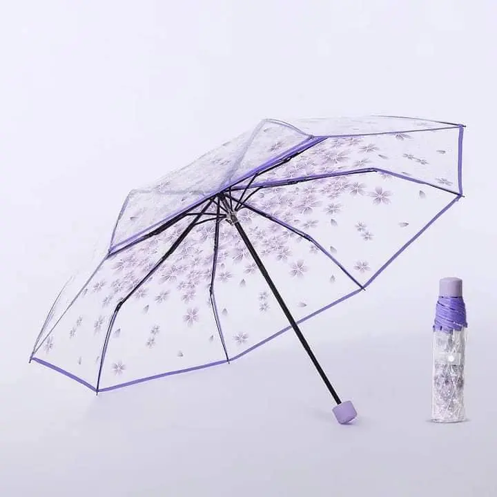 Picture of Cherry Blossom Korean Version Three Fold Transparent Umbrella - Multicolor,Int: One size