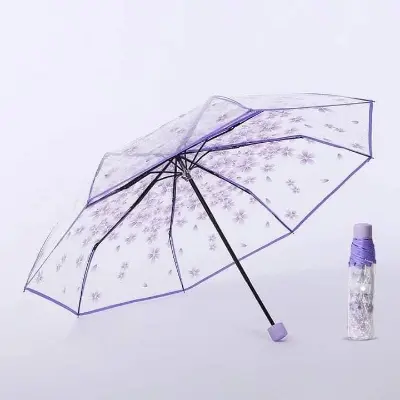 Picture of Cherry Blossom Korean Version Three Fold Transparent Umbrella - Multicolor,Int: One size