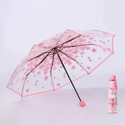 Picture of Cherry Blossom Korean Version Three Fold Transparent Umbrella - Multicolor,Int: One size