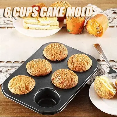 Picture of Cake Mold 6 Holes Small Muffin Cup Pan Bakeware DIY Baking Tools - Black