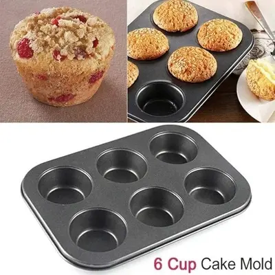 Picture of Cake Mold 6 Holes Small Muffin Cup Pan Bakeware DIY Baking Tools - Black