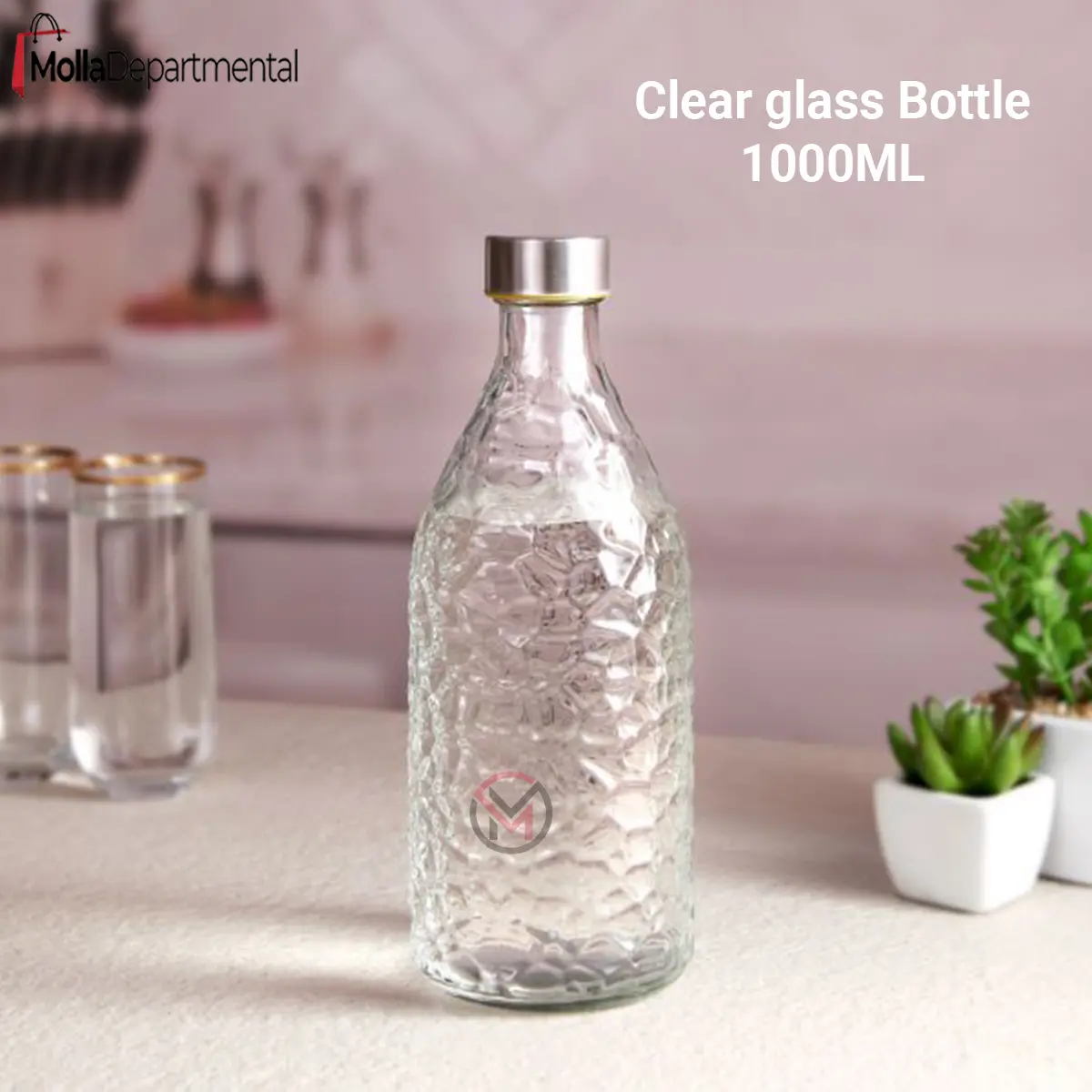 Picture of Buxton Clear glass Bottle for water Milk , reusable water bottle 1000ML - Multicolor