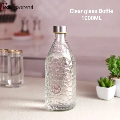Picture of Buxton Clear glass Bottle for water Milk , reusable water bottle 1000ML - Multicolor
