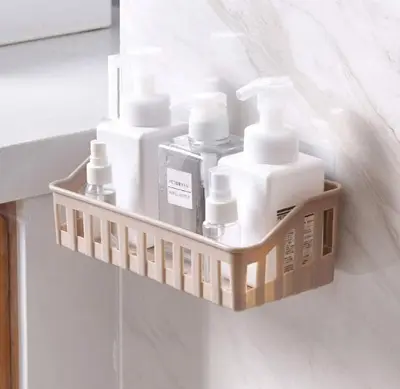 Picture of Bathroom Rack No Trace Hole Nail Free Toilet Plastic Wall Hanging Shelf - Multicolor