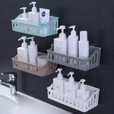 Picture of Bathroom Rack No Trace Hole Nail Free Toilet Plastic Wall Hanging Shelf - Multicolor