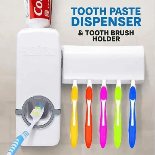 Picture of Automatic Toothpaste Dispenser and Brush Holder Set - White