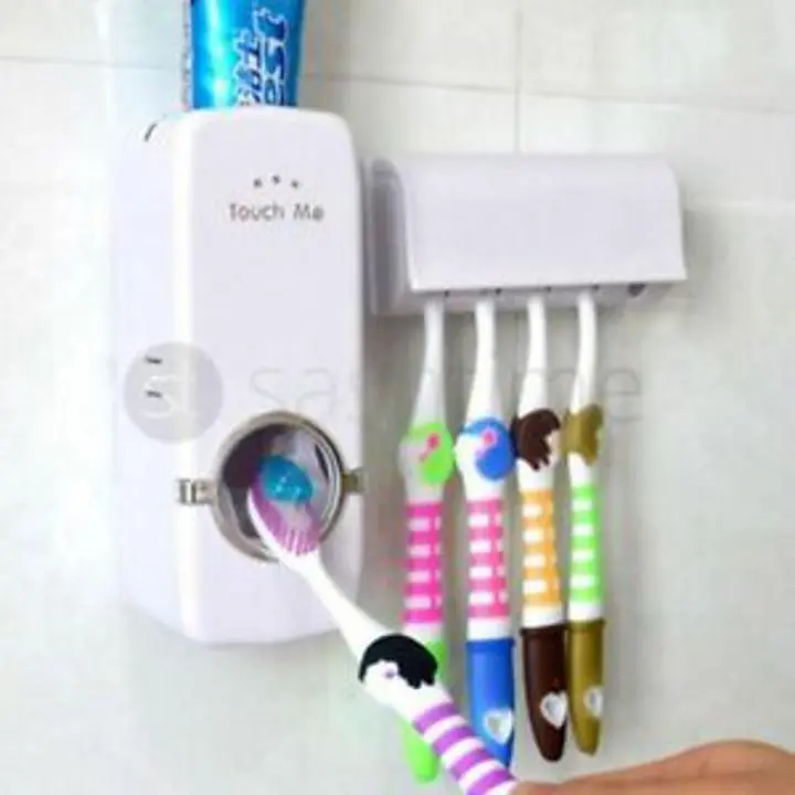 Picture of Automatic Toothpaste Dispenser and Brush Holder Set - White