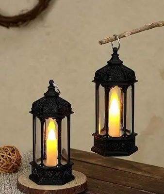 Picture of Antique LED Hurricane Lantern Lamp, Wall Hanging Led String Light Holder for Home, Deepavali Pooja Decor, Living Room, Bedroom - Multicolor